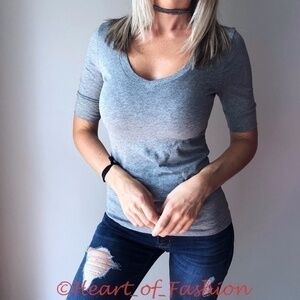 Women's Basic Half Sleeve Fitted Slimming Stretch Casual V-Neck Top Shirt Tee